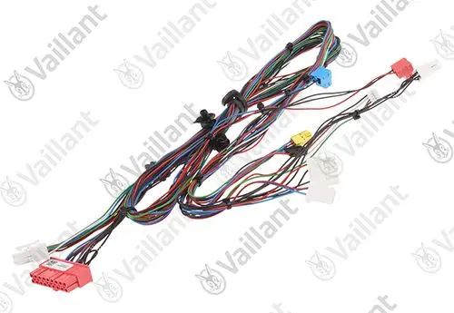 Vaillant Kabelbaum mit mehreren bunten Kabeln und Steckverbindungen, geeignet für die Verbindung von elektrischen Komponenten in einem Heizsystem.